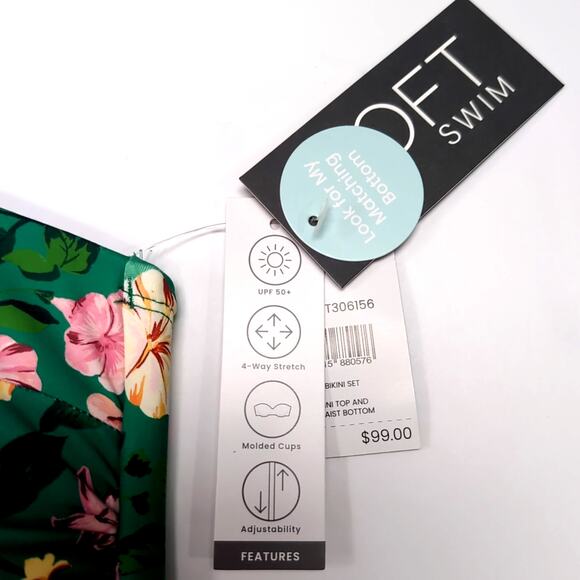 LOFT Swim Bikini Size XXL Green Floral Bandeau Top High-Waisted Bottom NEW NWT - Picture 8 of 16